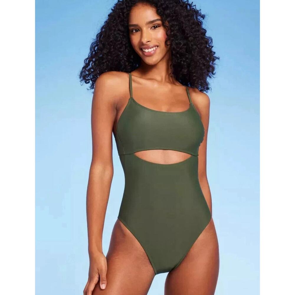 WOMEN’S KEYHOLE ONE PIECE SWIMSUIT-SHADE & SHORE DARK GREEN XL